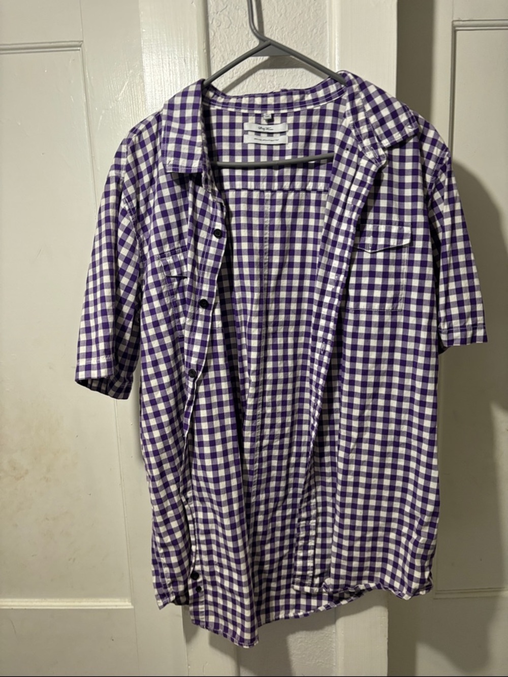 Lrg Purple and White Gingham Button-Down Shirt